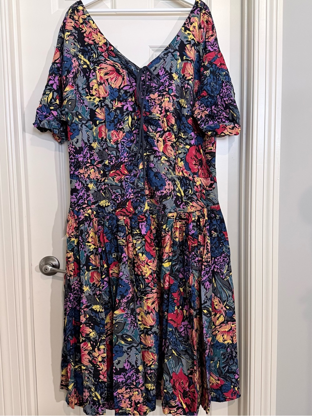 Vintage 1990s Together! Floral Midi Dress in Navy, Pink, Yellow, Purple